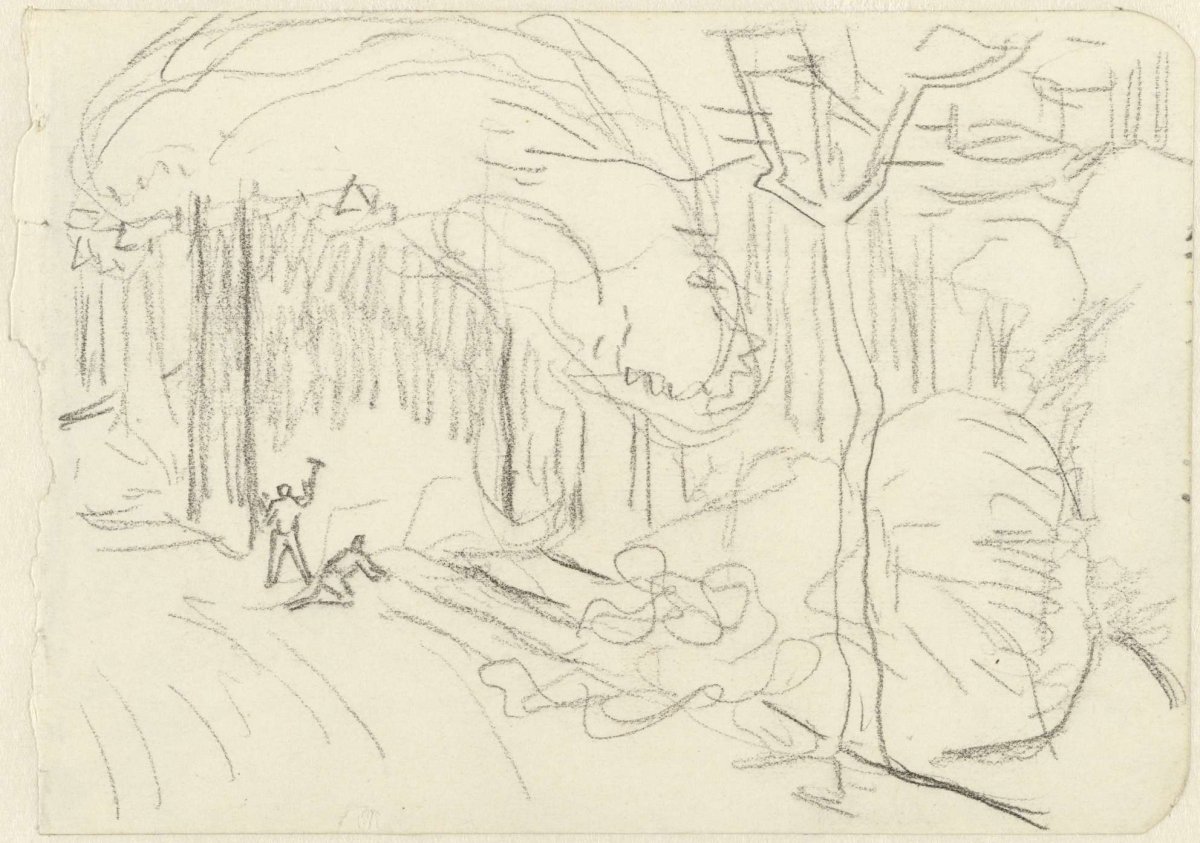 Study sheet with two figures in a landscape, Jan Toorop, 1868 - 1928