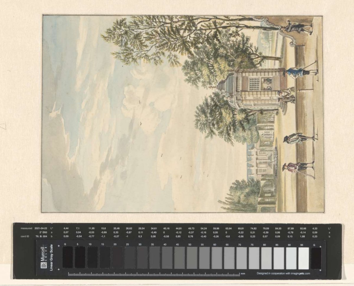 View of a country house with four golf players, anonymous, 1706 - 1800