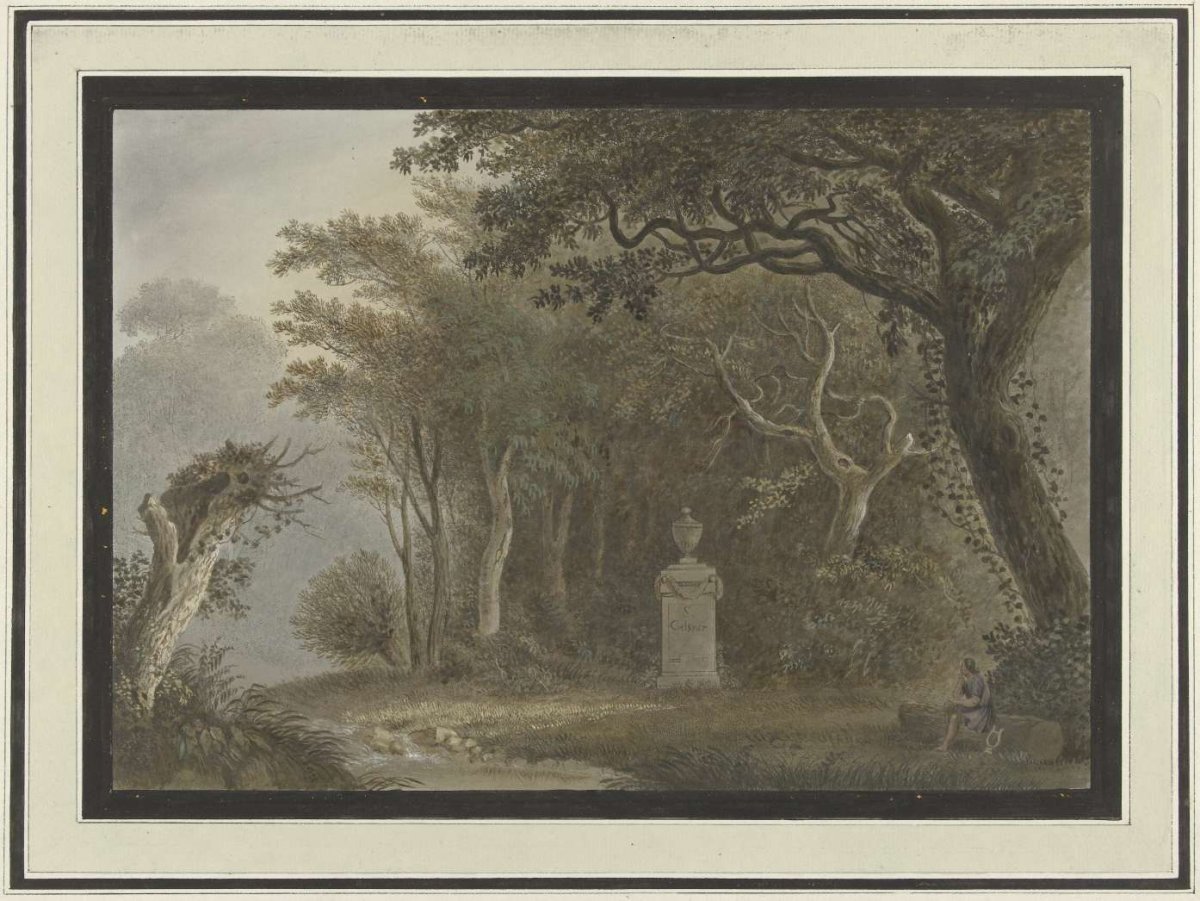 Forest landscape with monument to Salomon Gessner, anonymous, 1740 - 1800