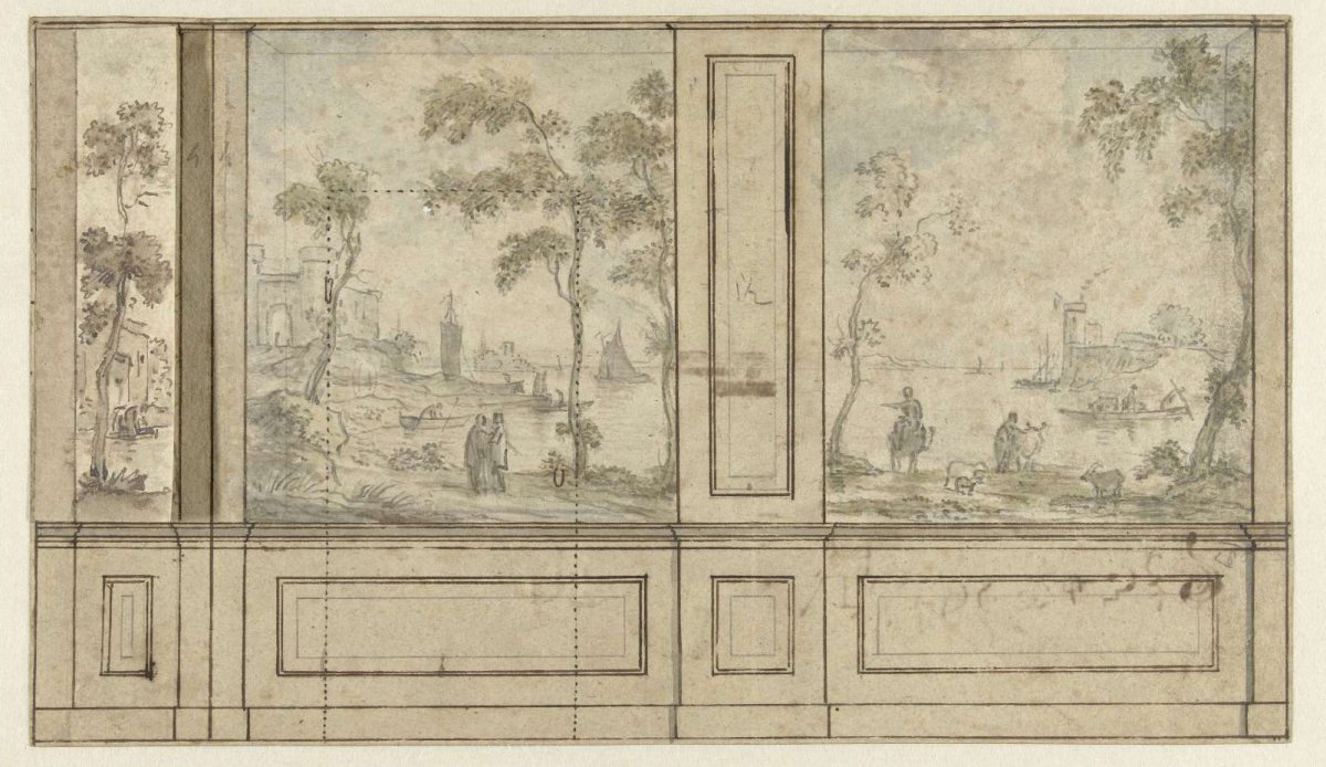 Design for room wall with three wallpaper panels, Jurriaan Andriessen, c. 1752 - c. 1819