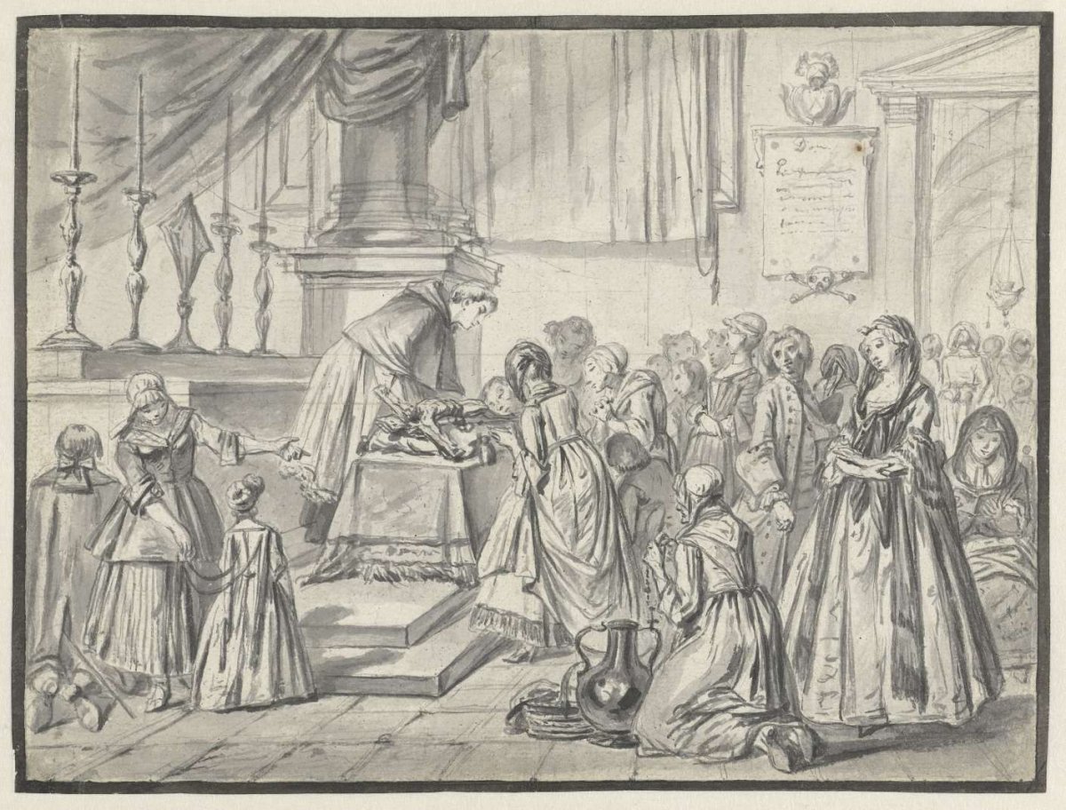 Church scene with cross worship on Good Friday, Charles Parrocel, c. 1700 - c. 1724