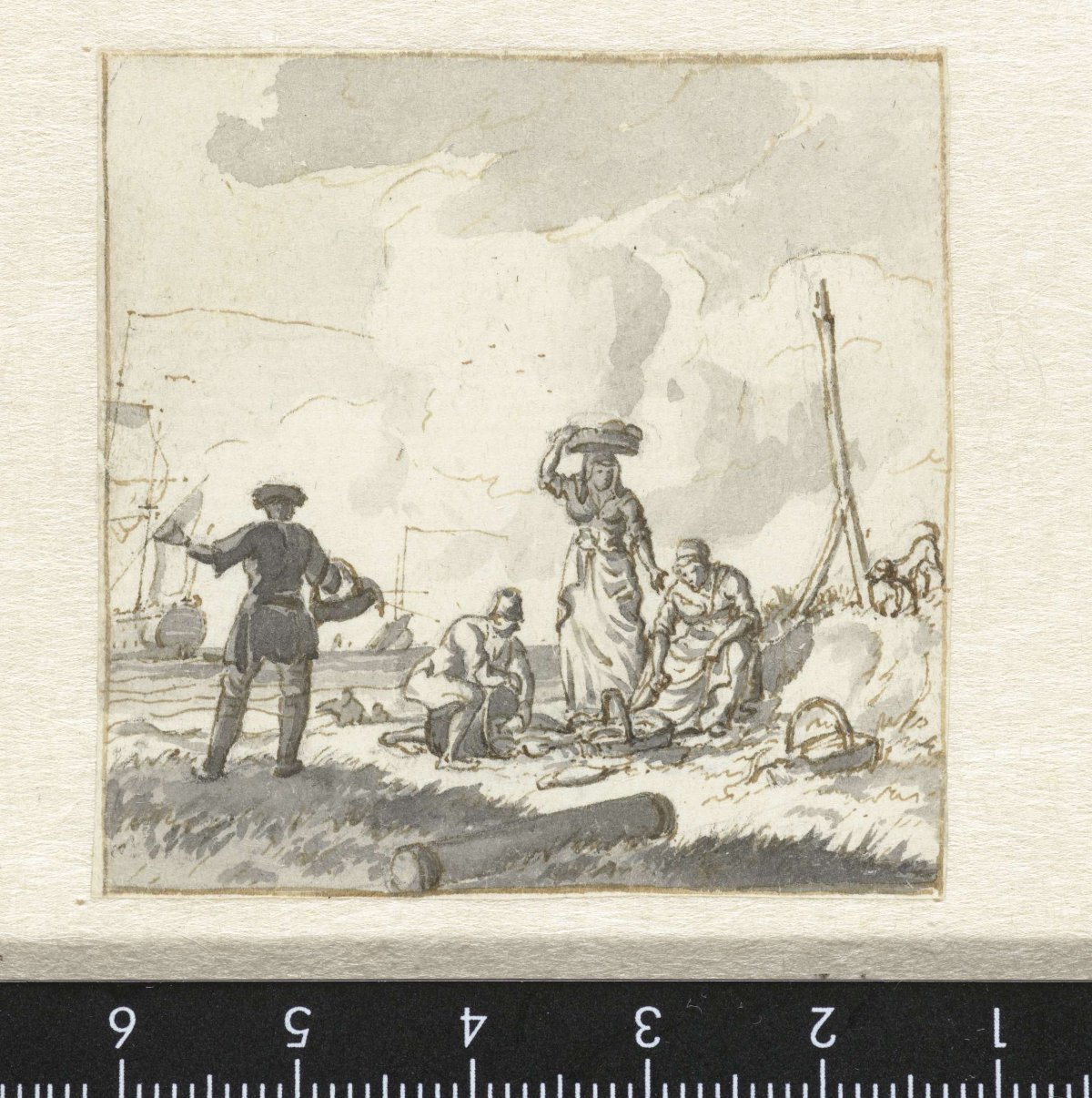 Sorting fish on the beach, Hendrik Kobell, 1761 - 1779