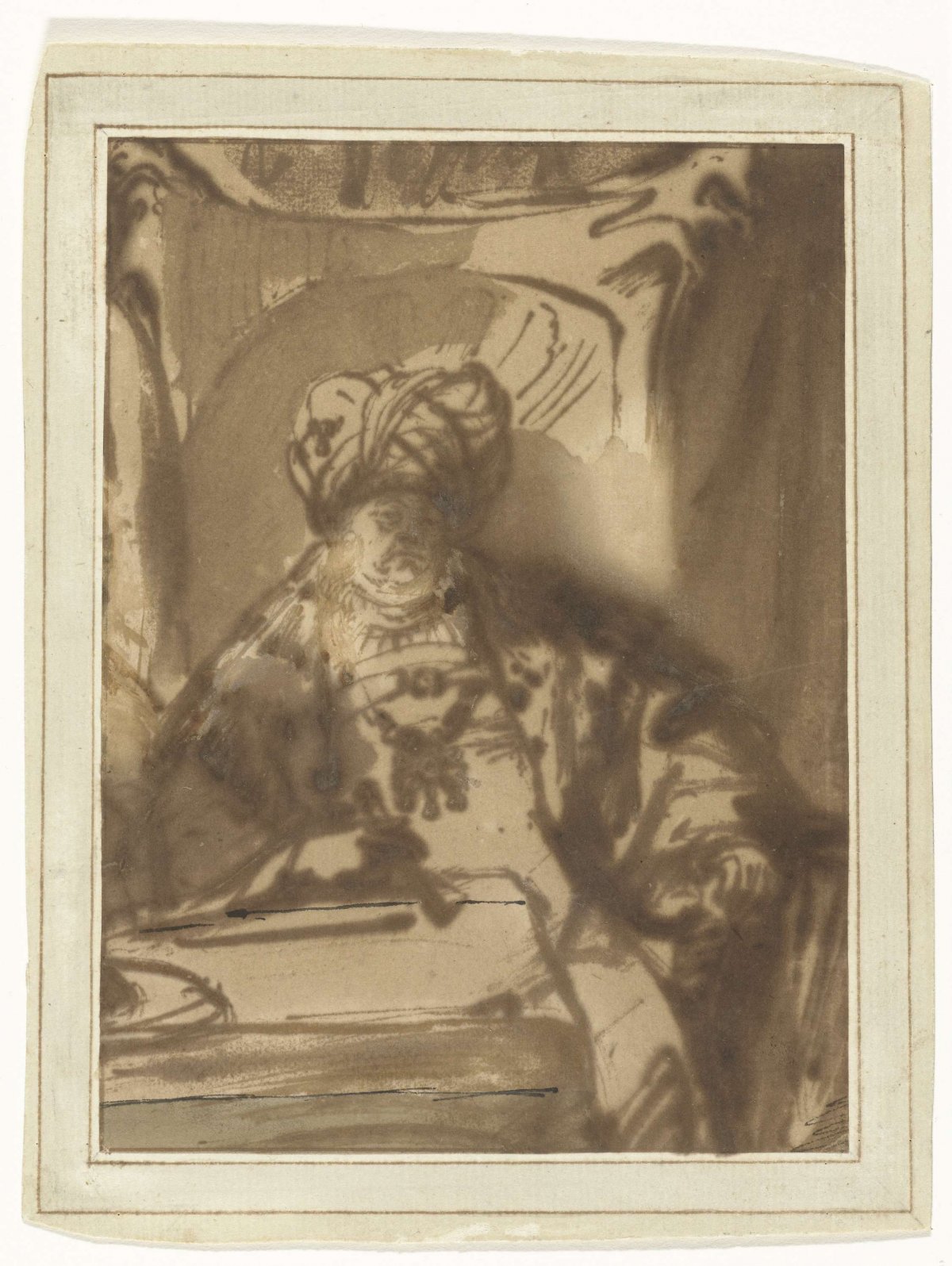 The Actor Willem Bartholsz Ruyter as King Ahasuerus on his Throne, Rembrandt van Rijn, c. 1635 - c. 1640