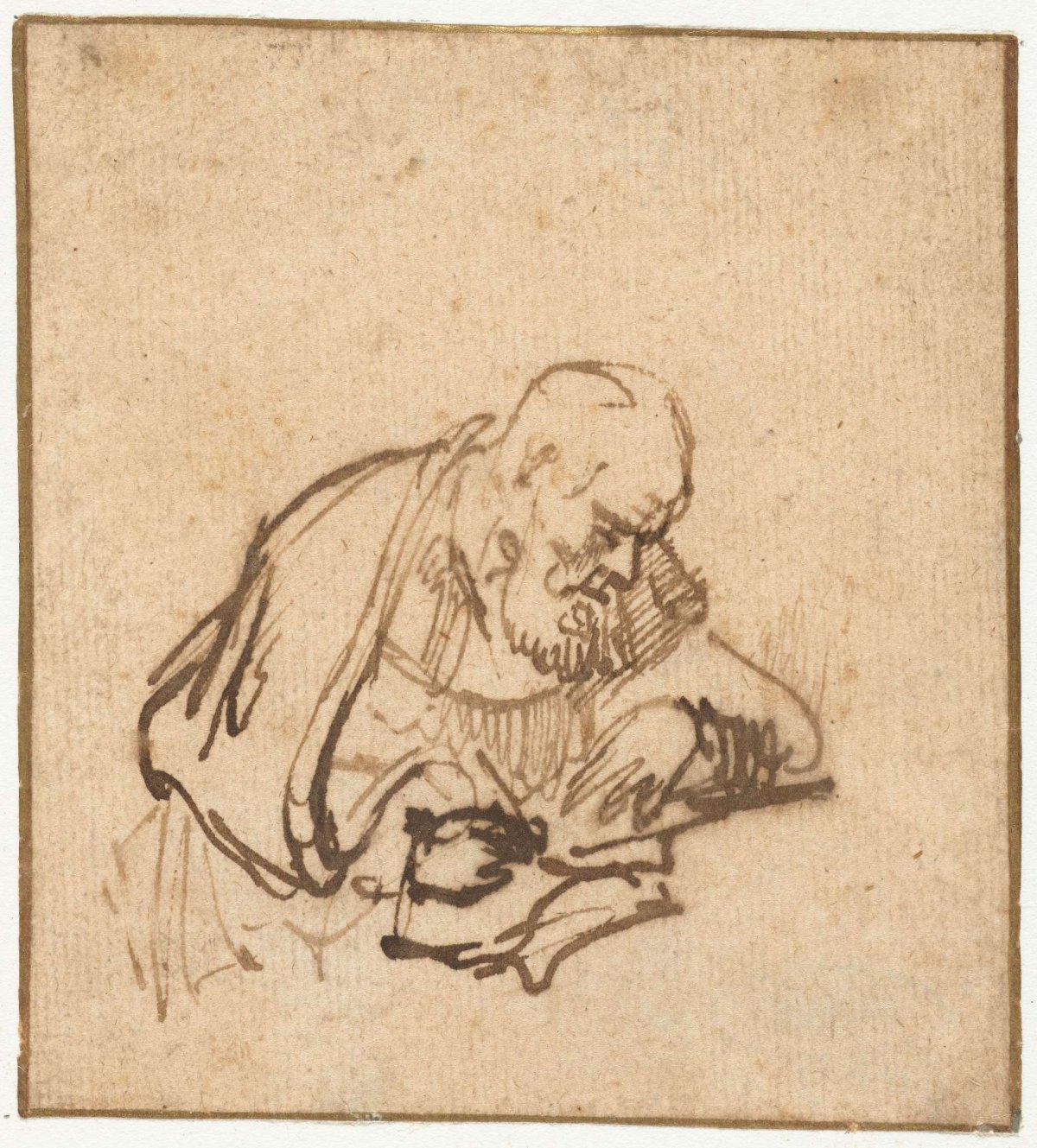 Old, Bearded Man Writing, Rembrandt van Rijn, c. 1640 - c. 1650