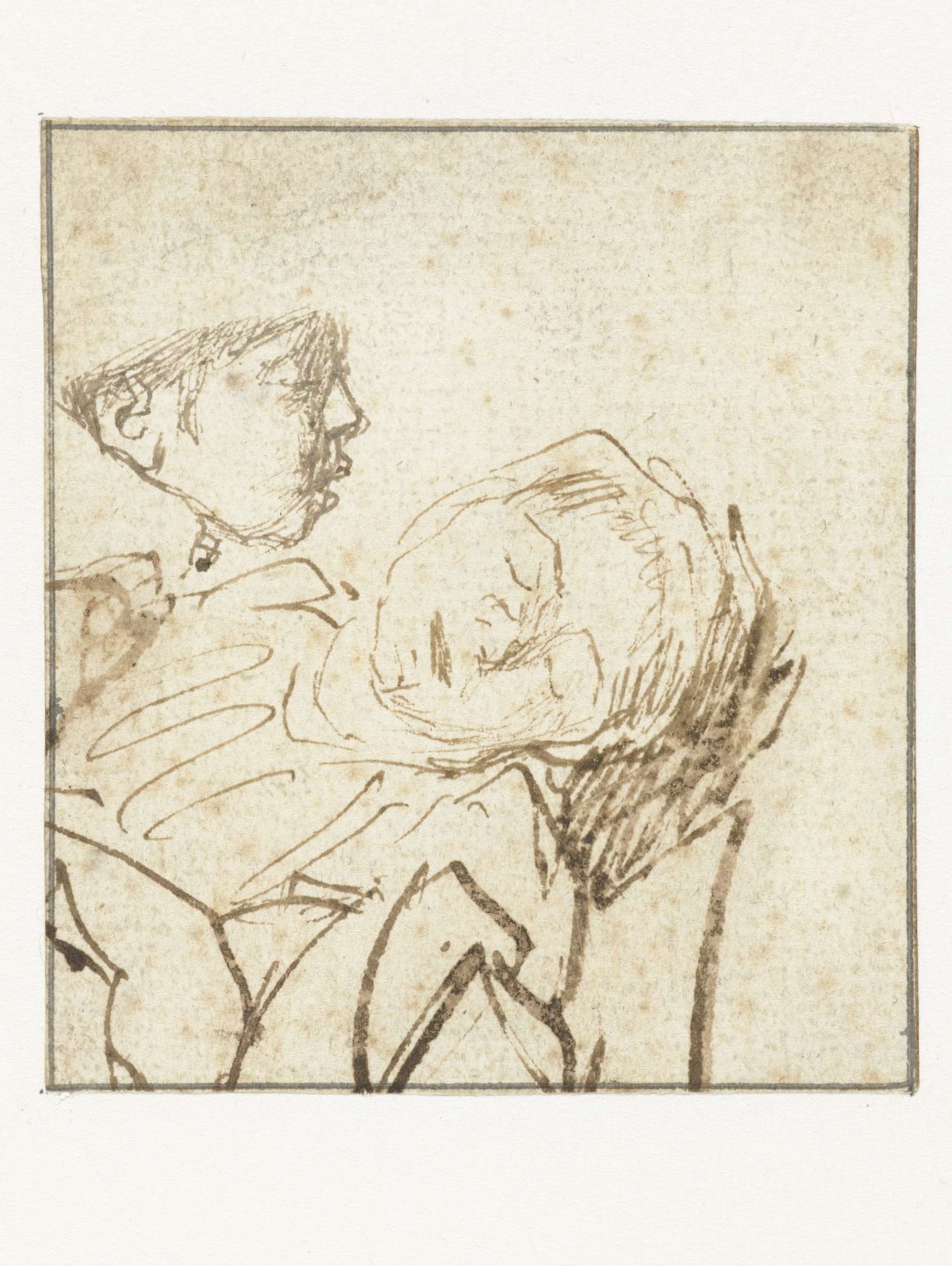 Head of a Sleeping Girl and a Boy’s Head in Profile, Rembrandt van Rijn, after c. 1640