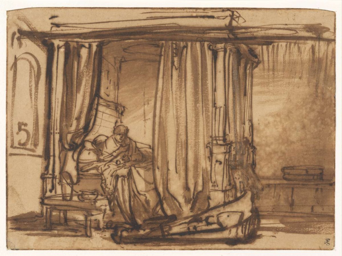 Bedroom with Saskia in a Canopy Bed, Rembrandt van Rijn, c. 1638