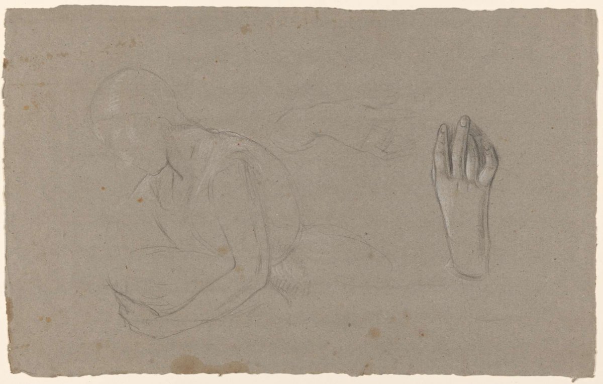 Studies of hands and a figure, Jan Adam Kruseman, 1814 - 1862