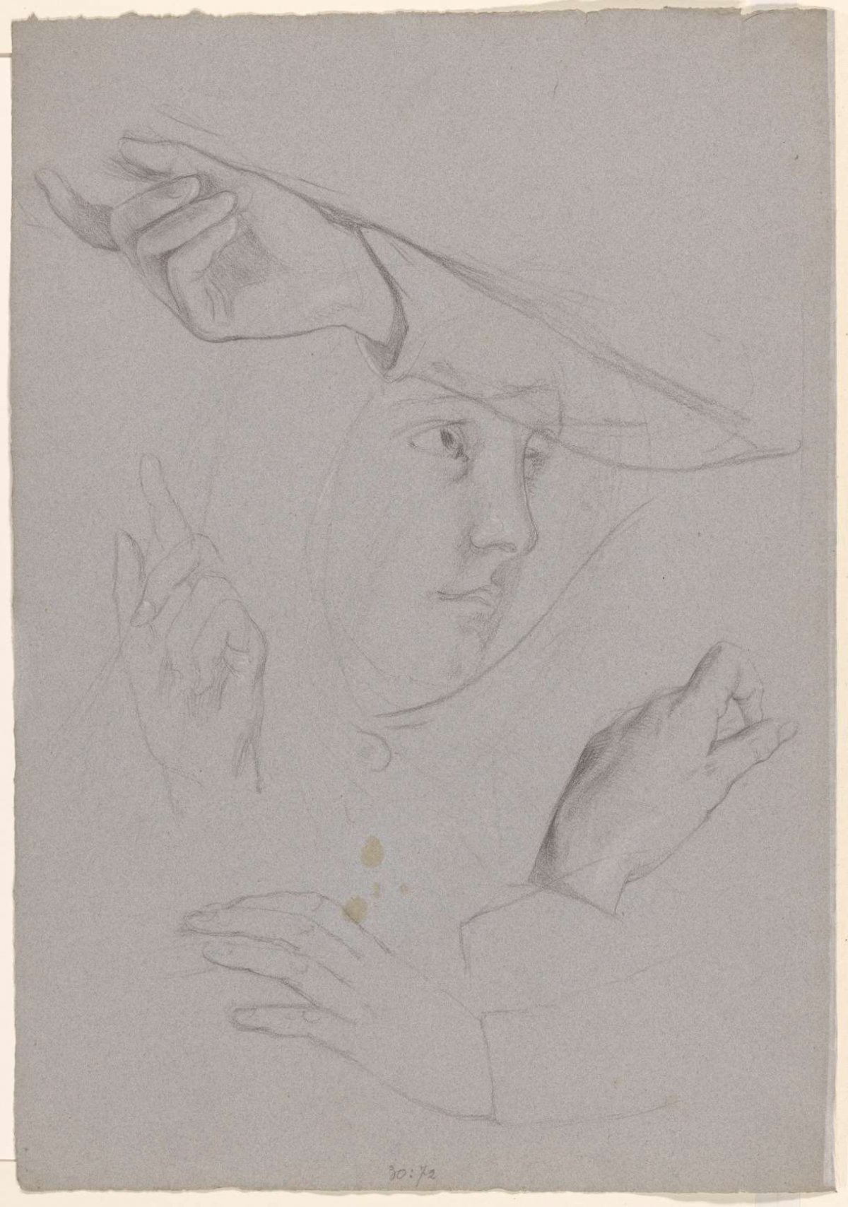 Studies of hands and a woman's head, Jan Adam Kruseman, 1814 - 1862