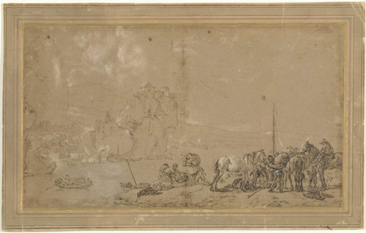 Coastal Scene with the Embarkation of Goods, anonymous, 1625 - 1699