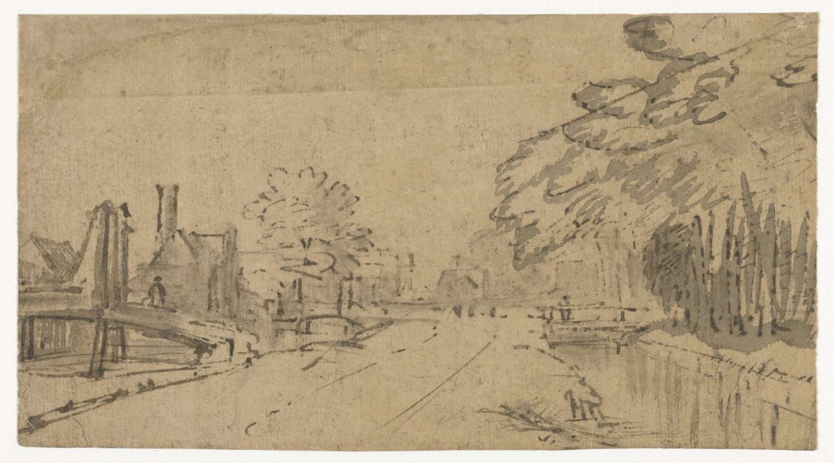 Road with Trees, Ditches and Houses, Rembrandt van Rijn, in or after c. 1660