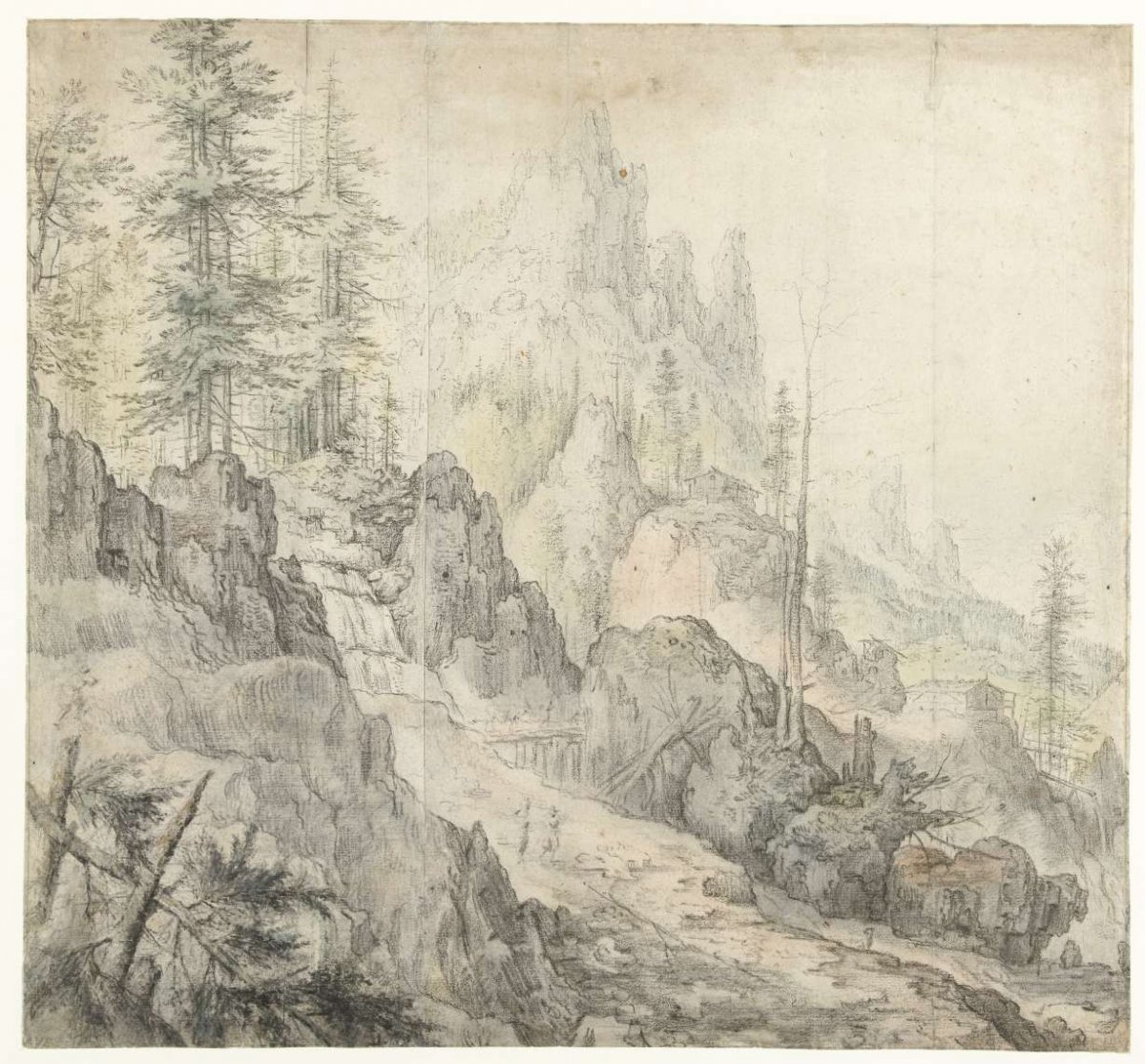 Mountain Landscape with a Waterfall, Roelant Savery, 1603 - 1613