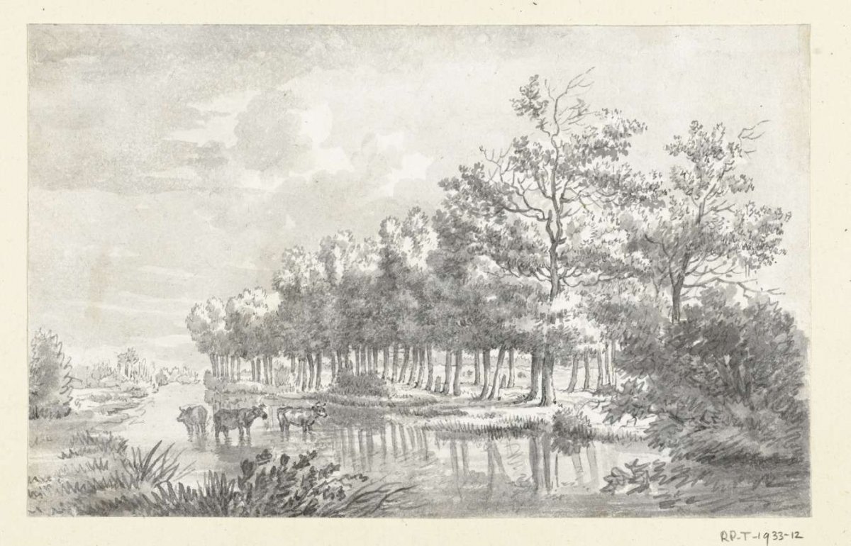 Landscape with wading cows, Jean Bernard, 1775 - 1833