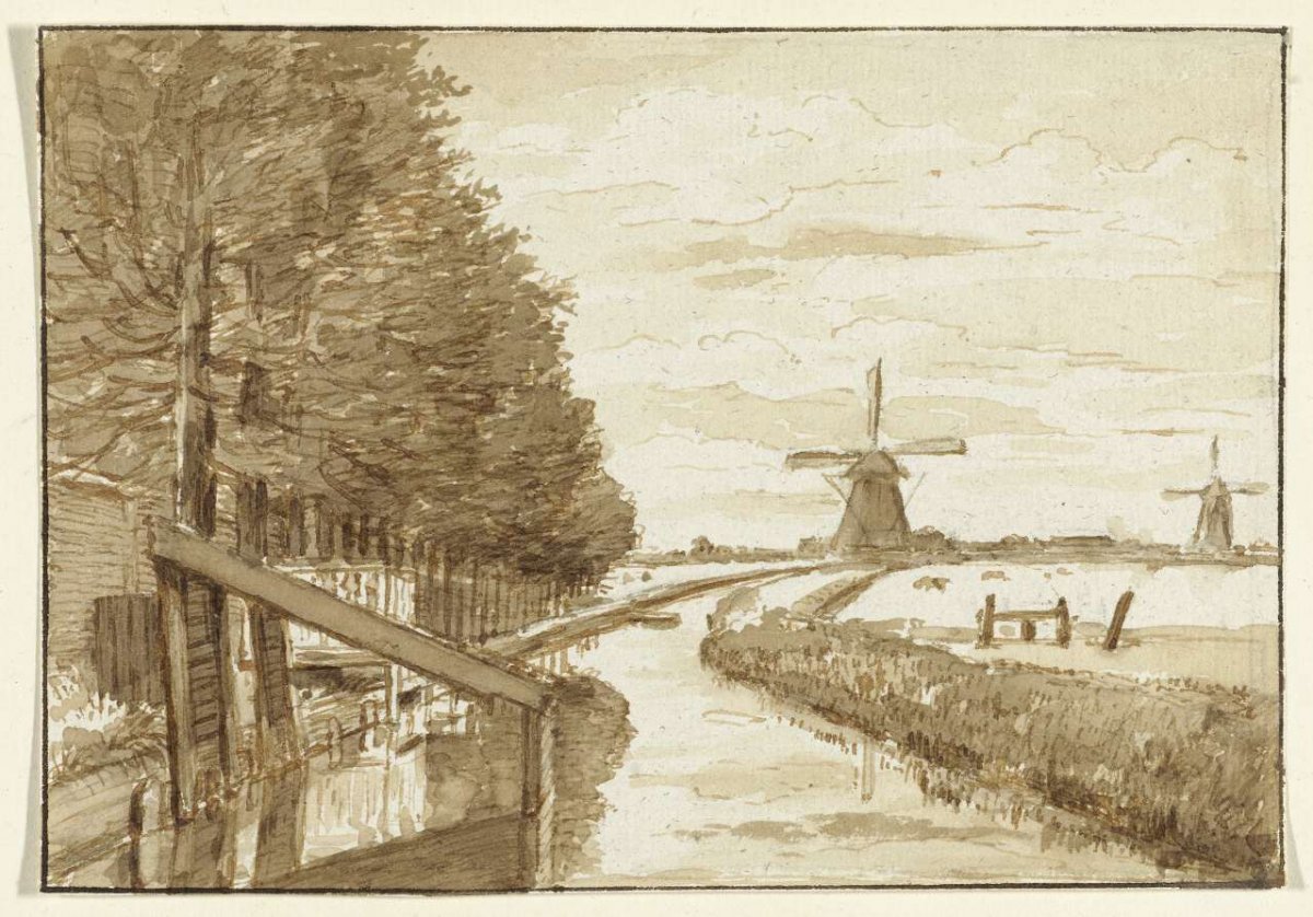Landscape with a canal and two mills, Jean Bernard, 1775 - 1833