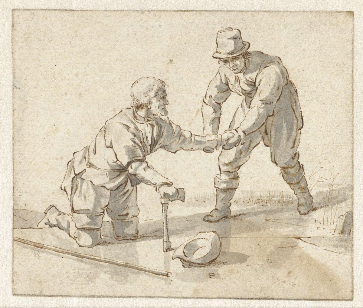 Two men on the ice, Jacob Cats (1741-1799), 1751 - 1799