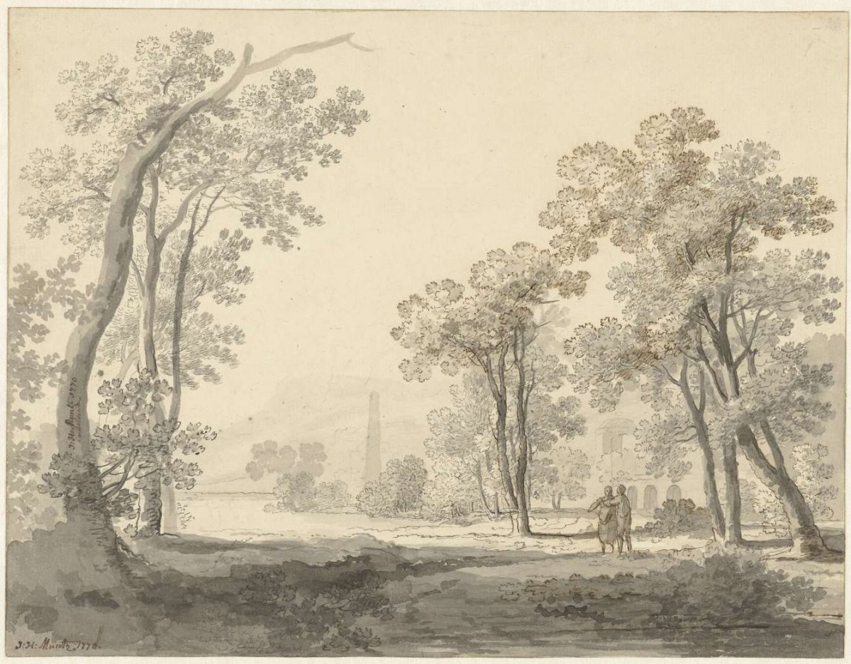Landscape with two figures on the right, Johann Heinrich Müntz, 1770