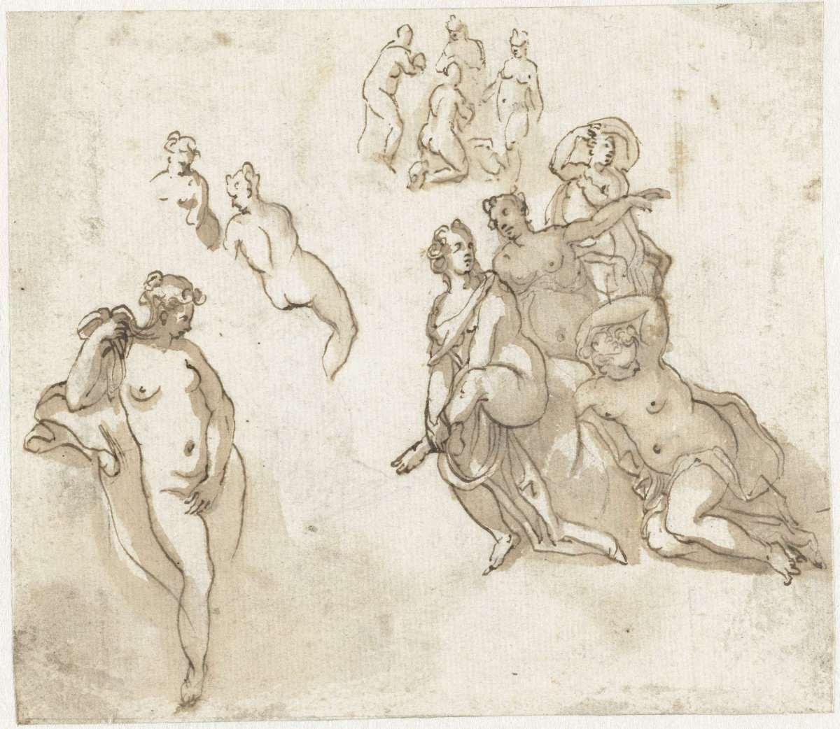 Studies of female nudes, Cornelis van Poelenburch, 1600 - 1667