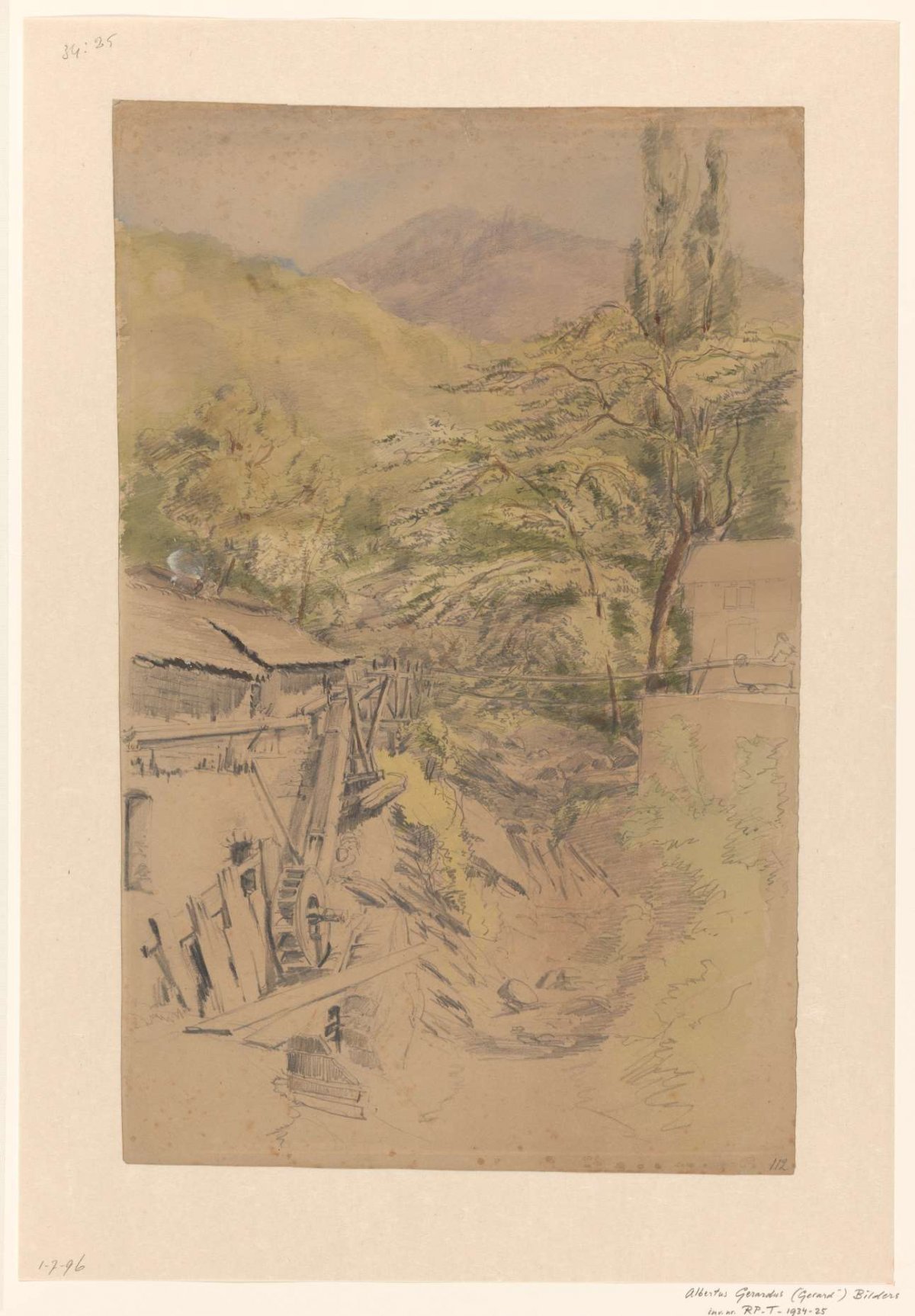 Mountain landscape with water mill, Gerard Bilders, 1848 - 1865