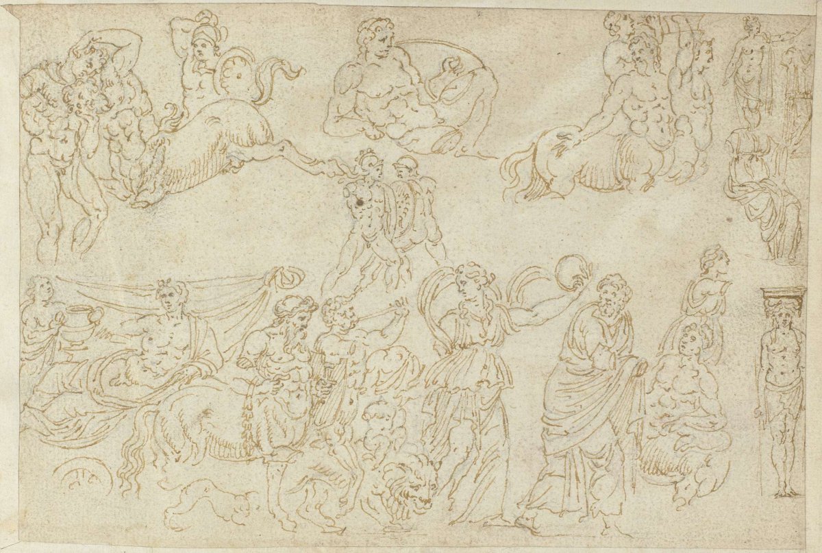 Representations of sarcophagi and statues, anonymous, c. 1550 - c. 1570