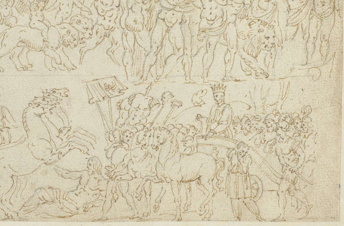 A fresco and representations on sarcophagi, anonymous, 1550 - 1570