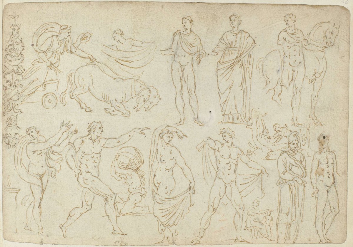 Representations of sarcophagi and ancient statues, anonymous, c. 1550 - c. 1570