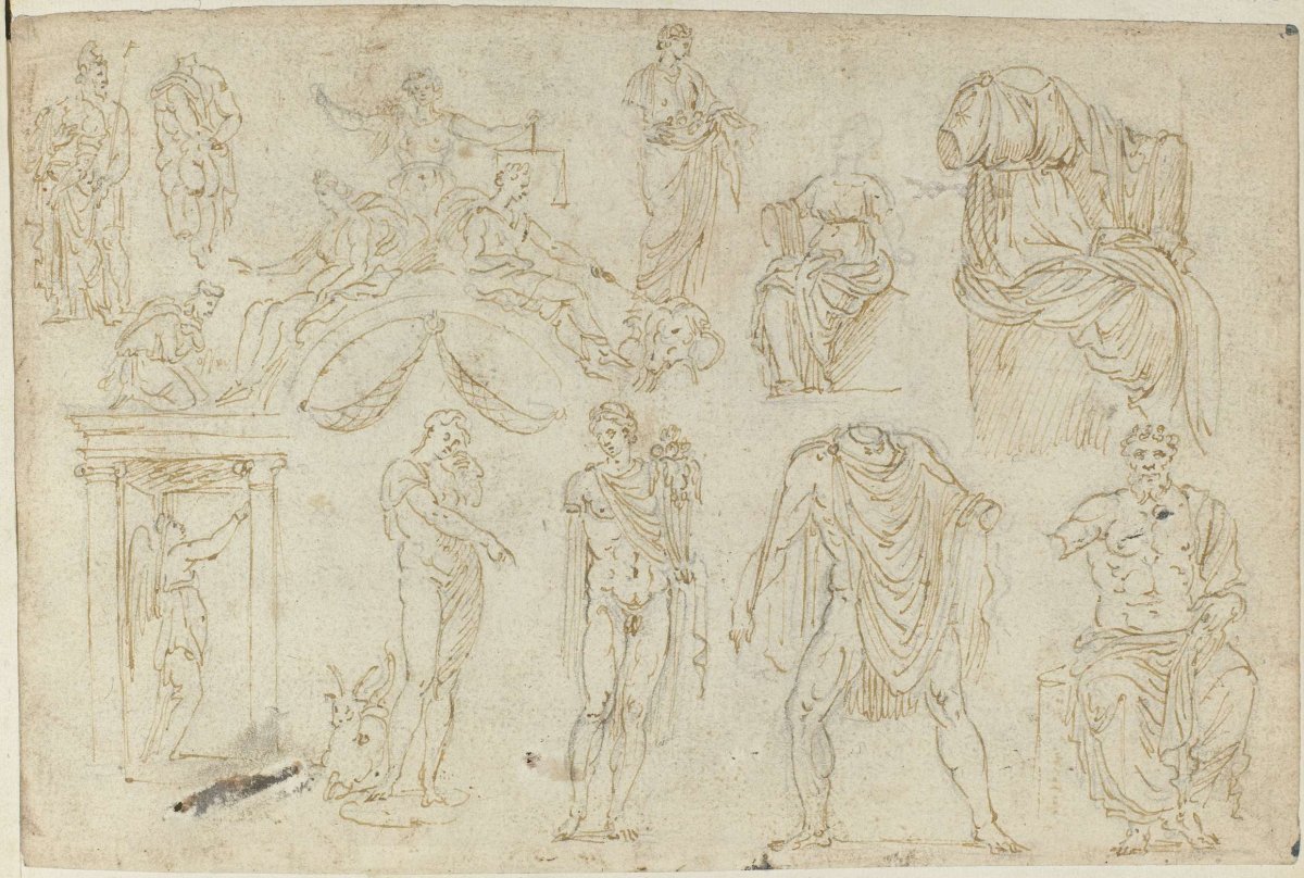 Sculptures, a drawing and a fresco, anonymous, c. 1550 - c. 1570