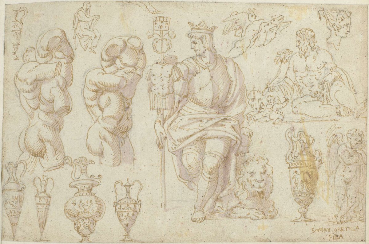 Sculptures, a fresco and a drawing, anonymous, 1550 - 1570