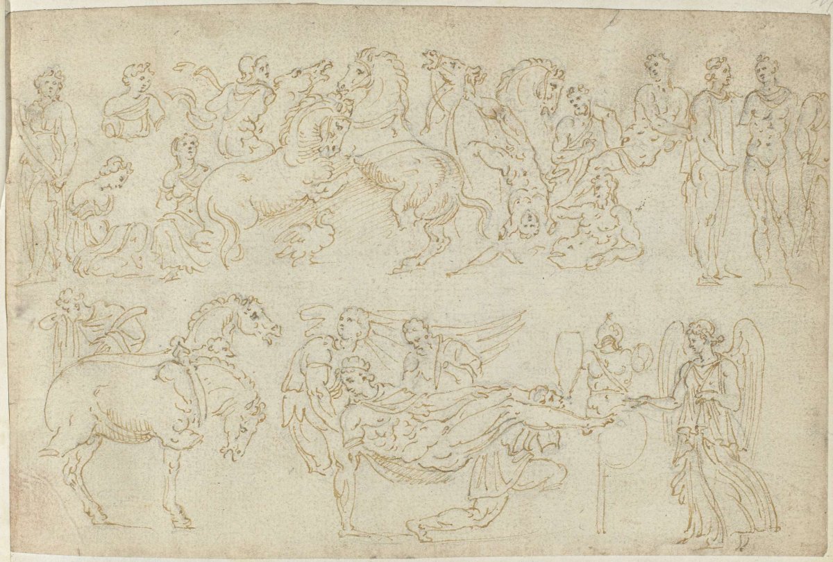 Representations of sarcophagi and an altar, anonymous, 1550 - 1570