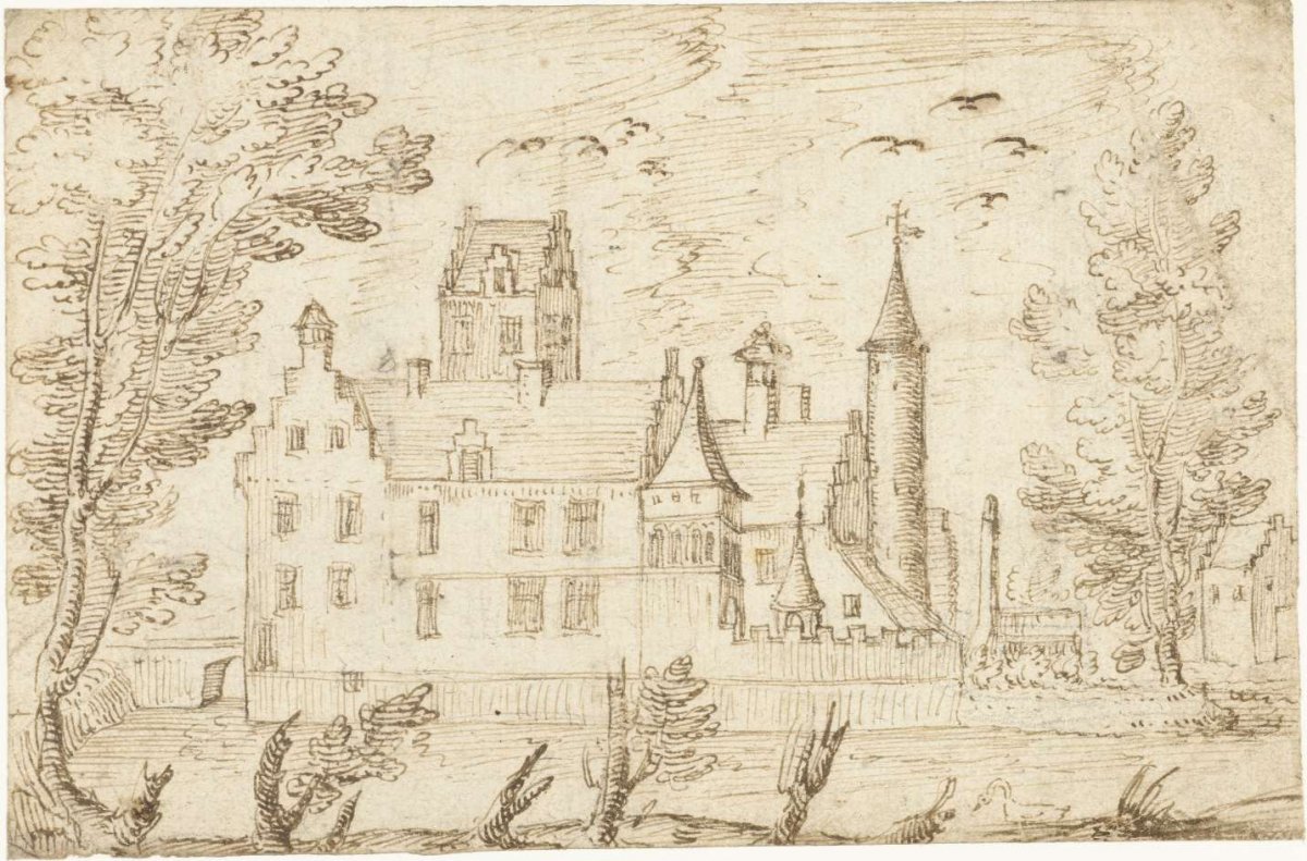 Castle with moat, anonymous, 1600 - 1699