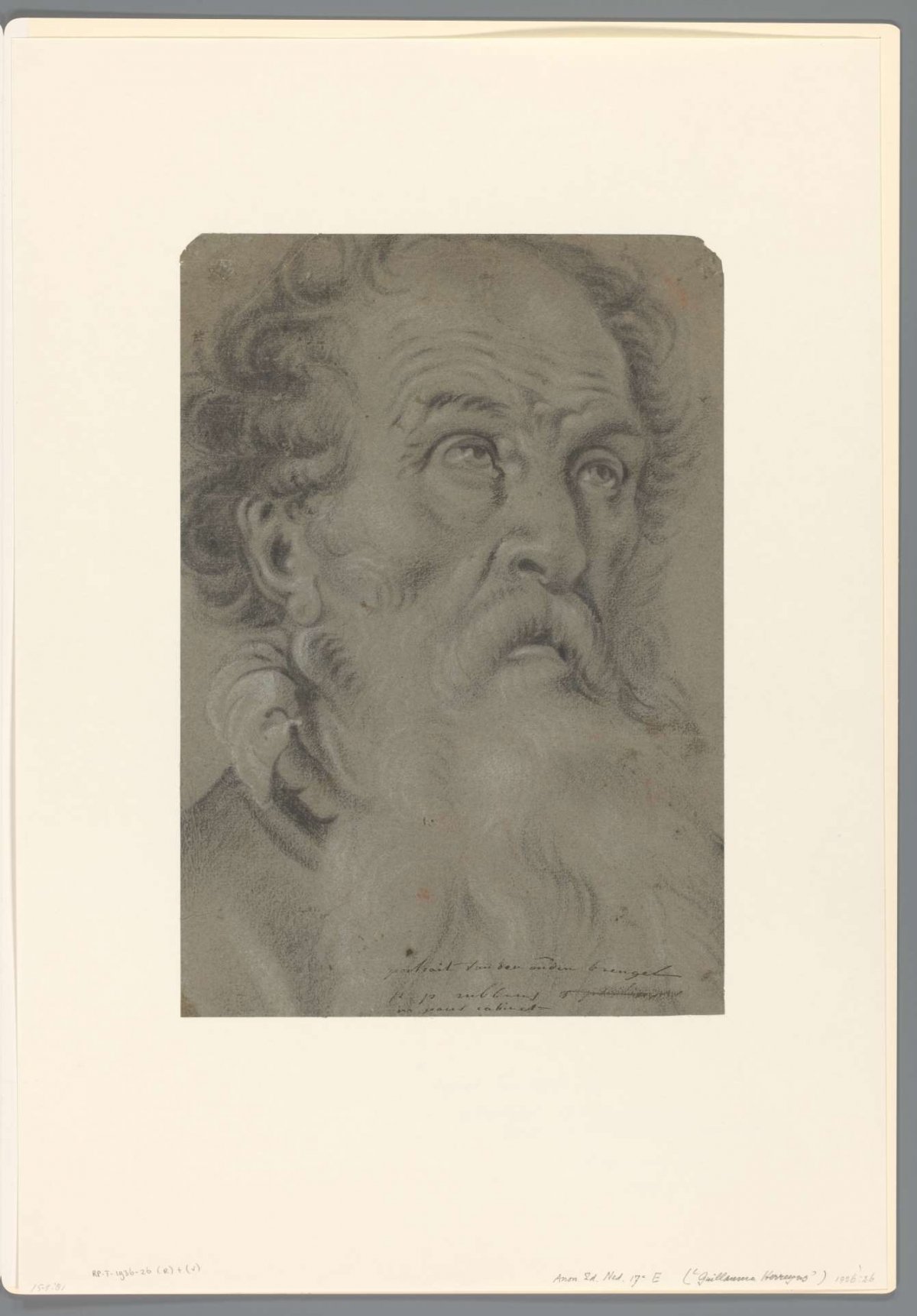 Head of an old man with beard, looking up, anonymous, 1600 - 1699