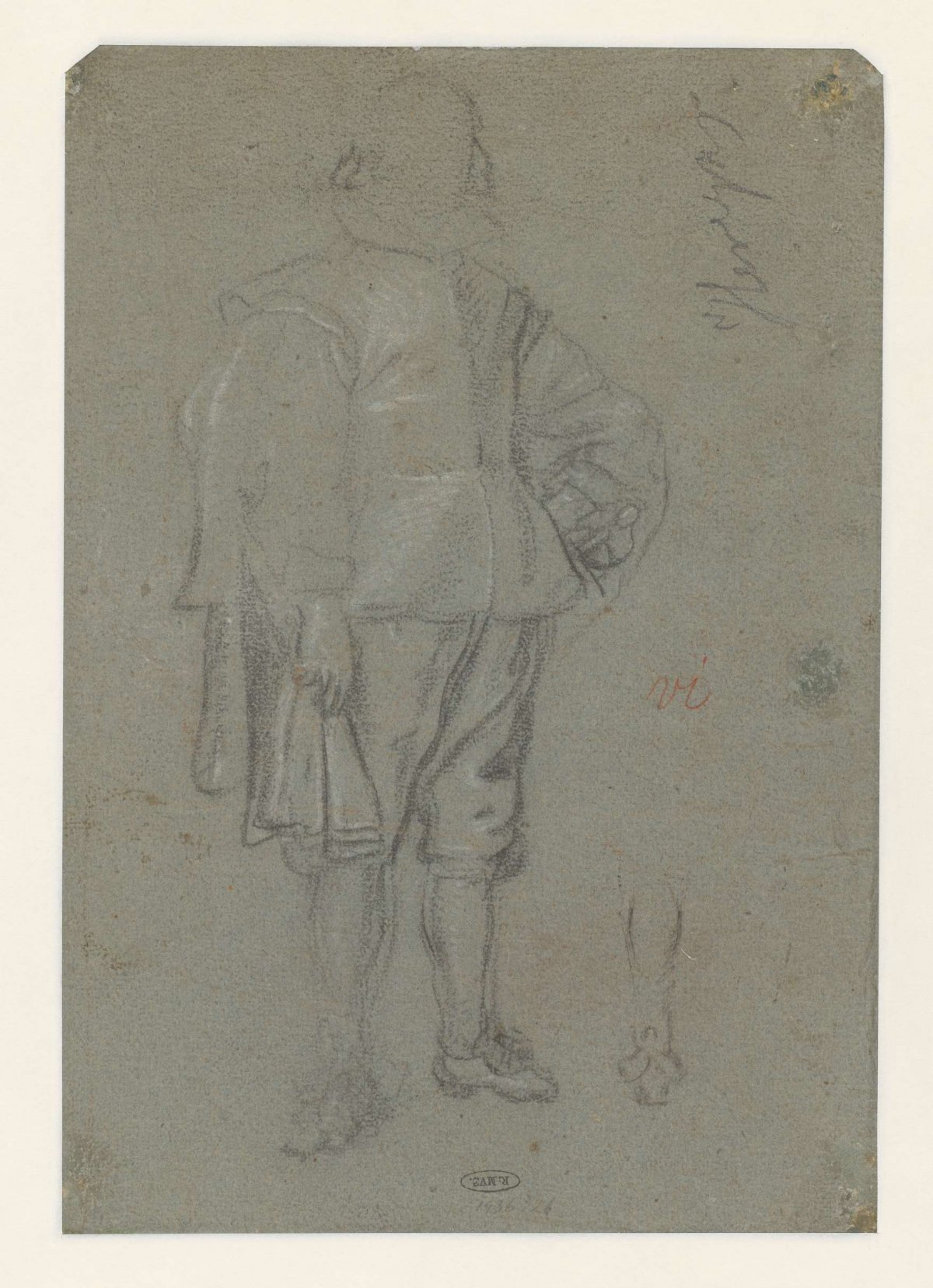 Study of a standing man with hat under arm, anonymous, 1600 - 1699