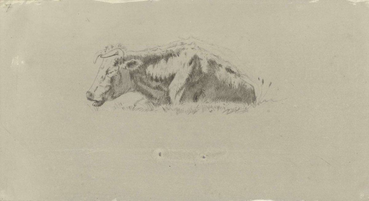 Reclining cow, to the left, Gerard Bilders, 1848 - 1865