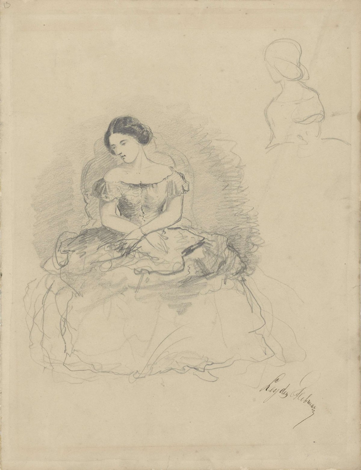 Seated lady, in evening gown, Gerard Bilders, 1848 - 1865