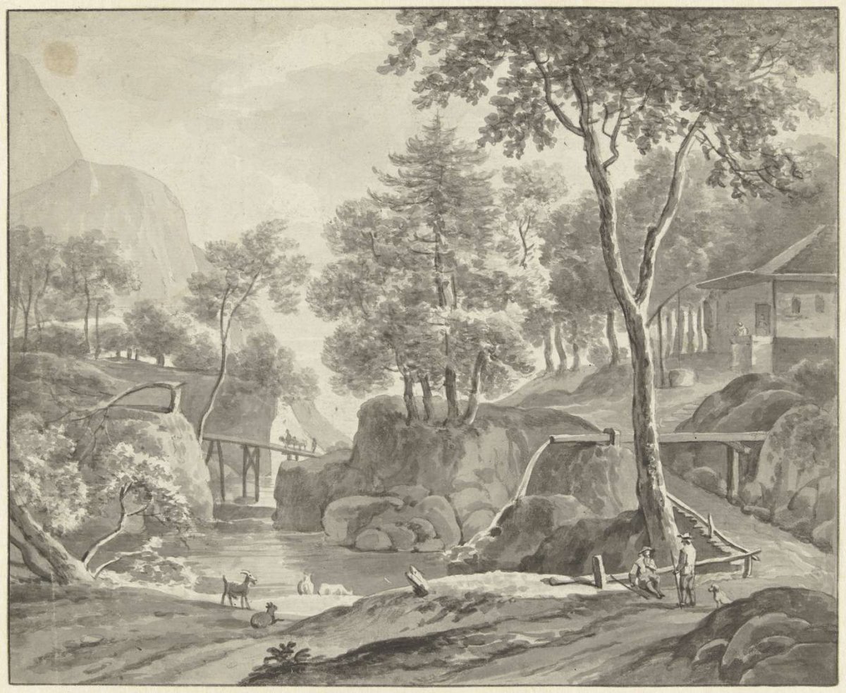 Landscape with river, hikers and cattle, Daniël Dupré, 1786