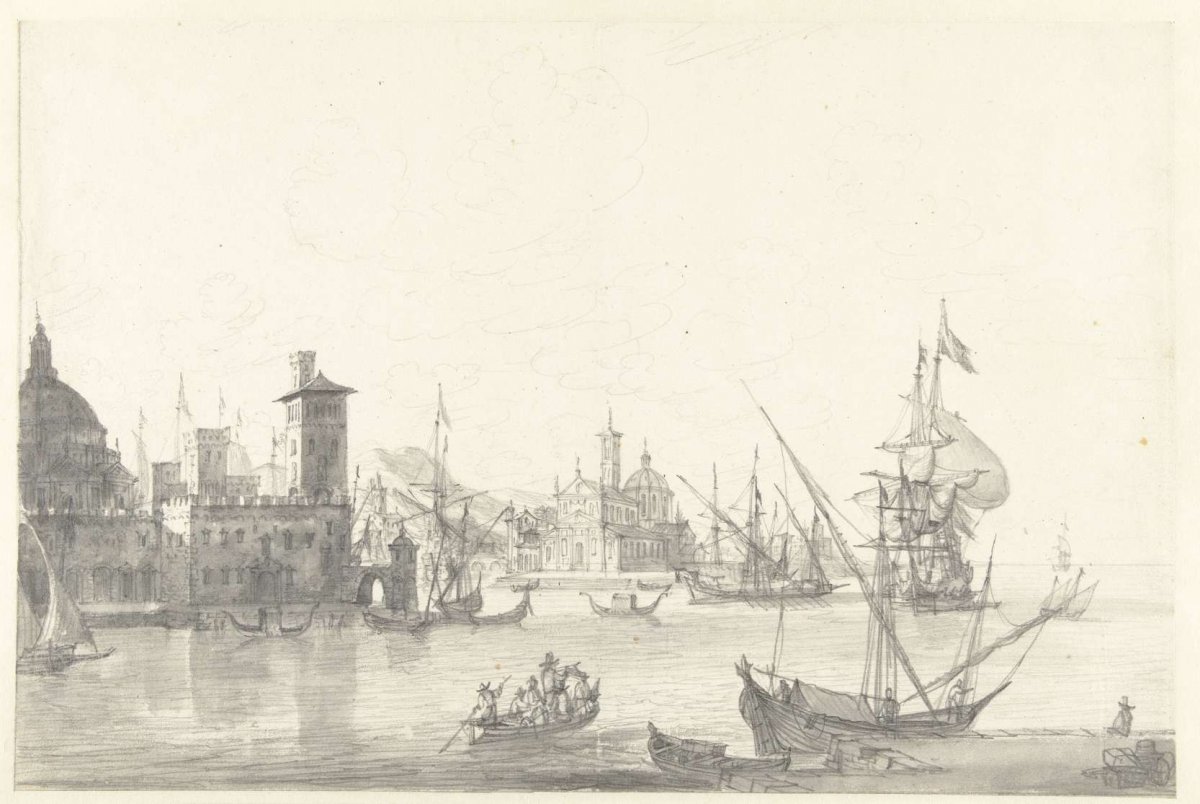 Fantasy view of a southern port city, Jan Abrahamsz. Beerstraten, 1600 - 1699