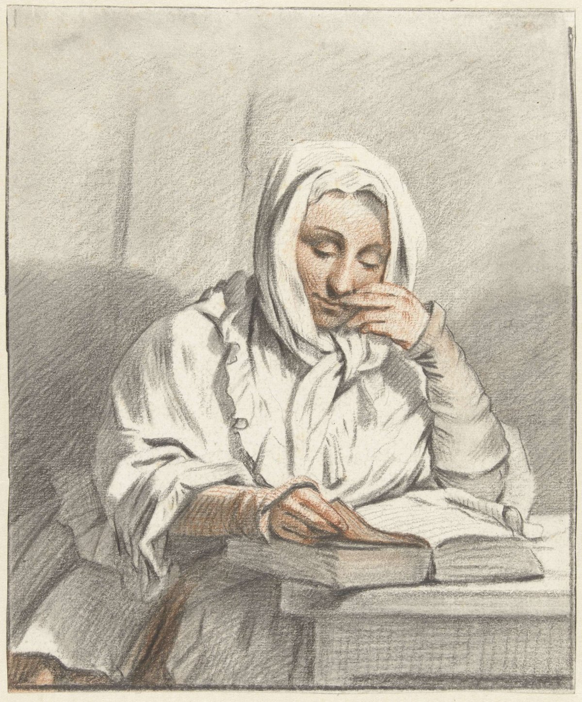 Reading young woman at a table, Taco Scheltema (I), 1770 - 1837