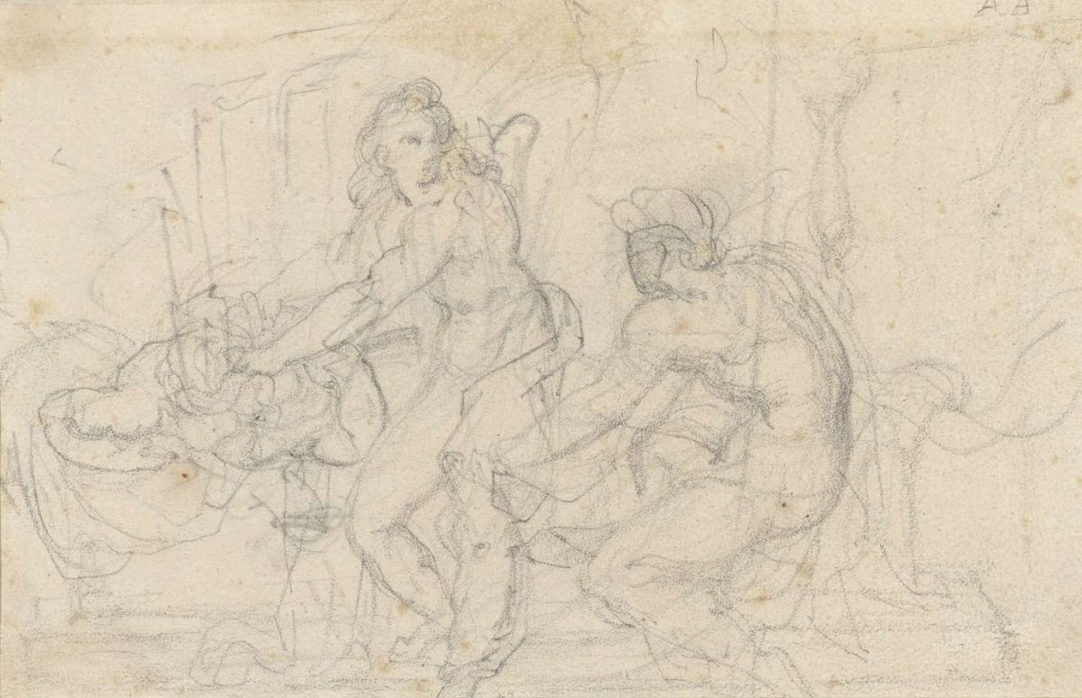 Two figure studies of a seated and a standing male nude, Théodore Géricault, 1801 - 1824