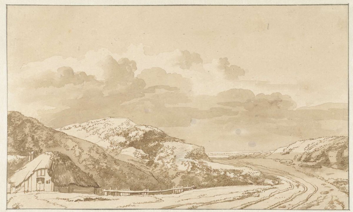Dune landscape with house and road, Abraham Furnerius, 1638 - 1654