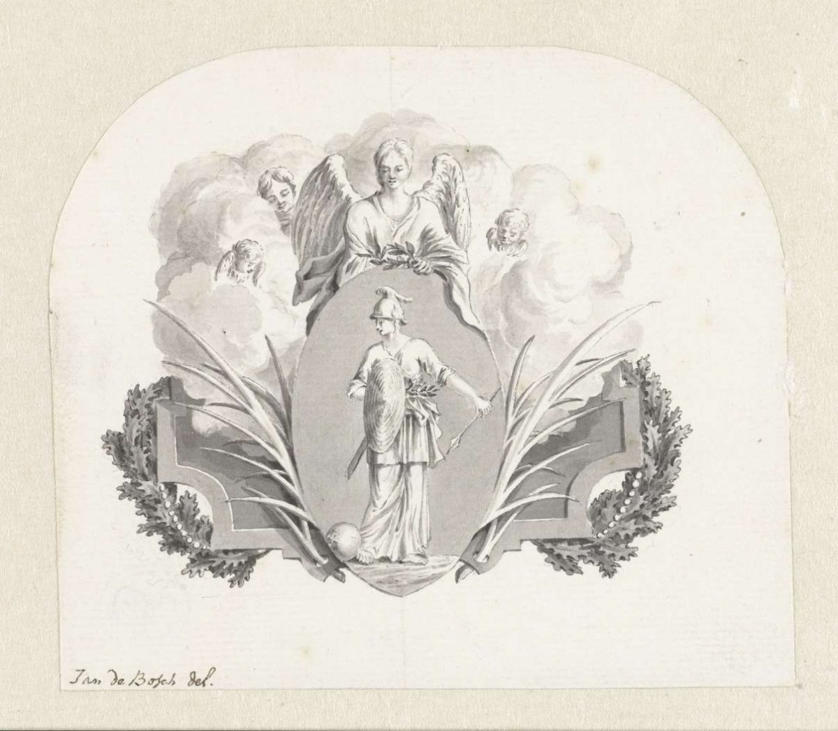 Design for a vignette depicting an allegorical scene, Johannes de Bosch, c. 1723 - c. 1785