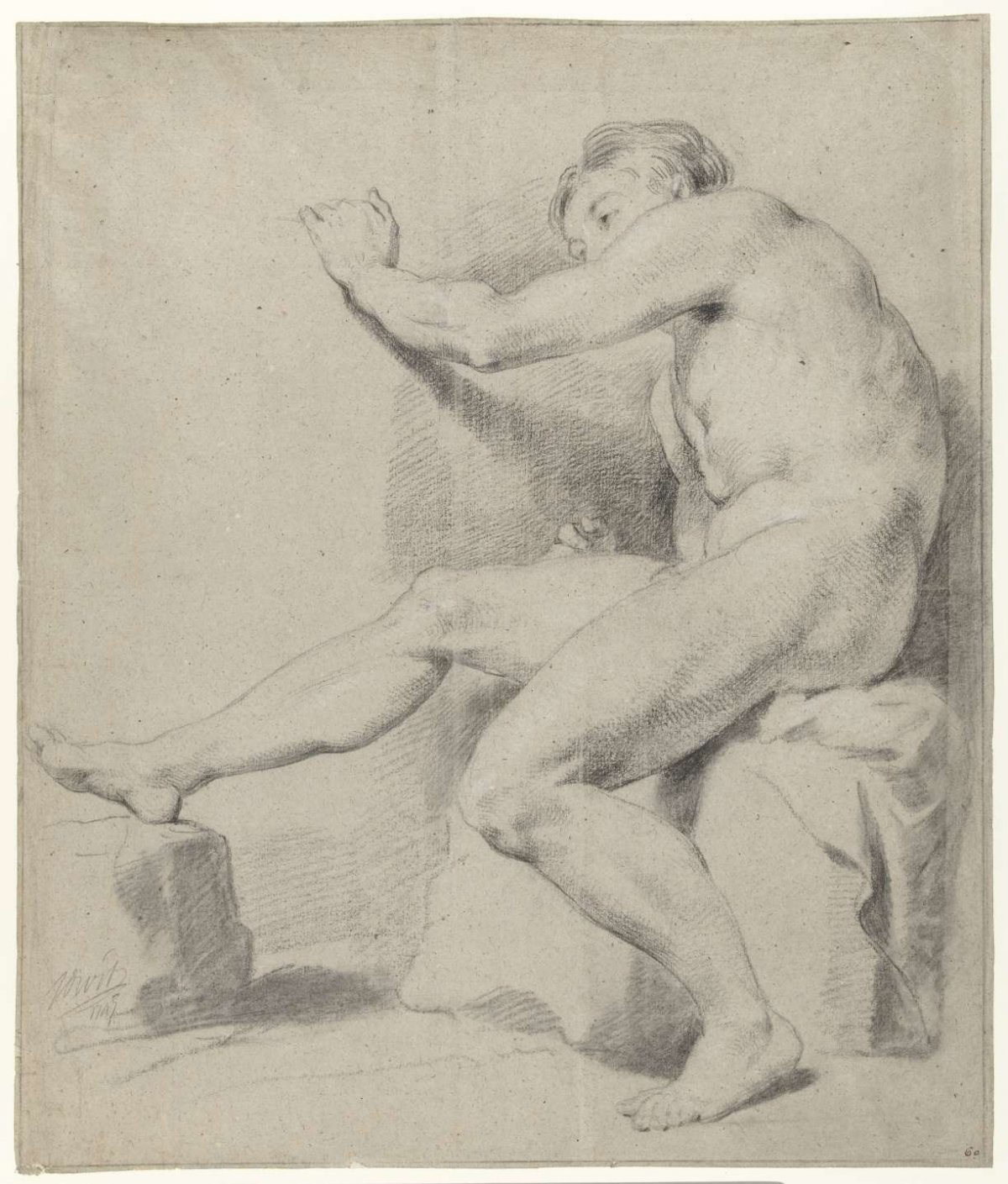 Seated male nude, facing left, Jacob de Wit, 1747