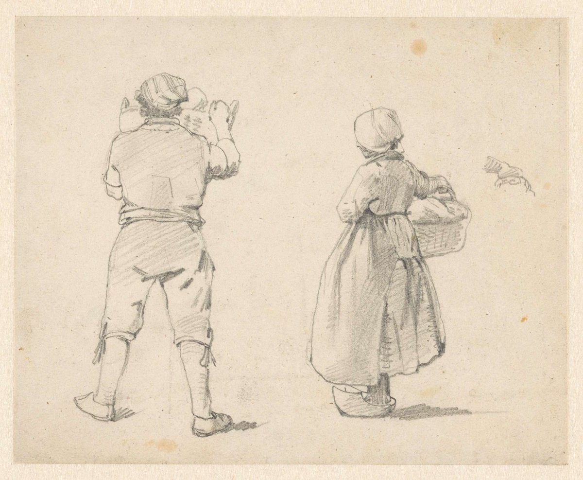 Two figure studies of standing figures, viewed from the back, Jan Weissenbruch, 1832 - 1880