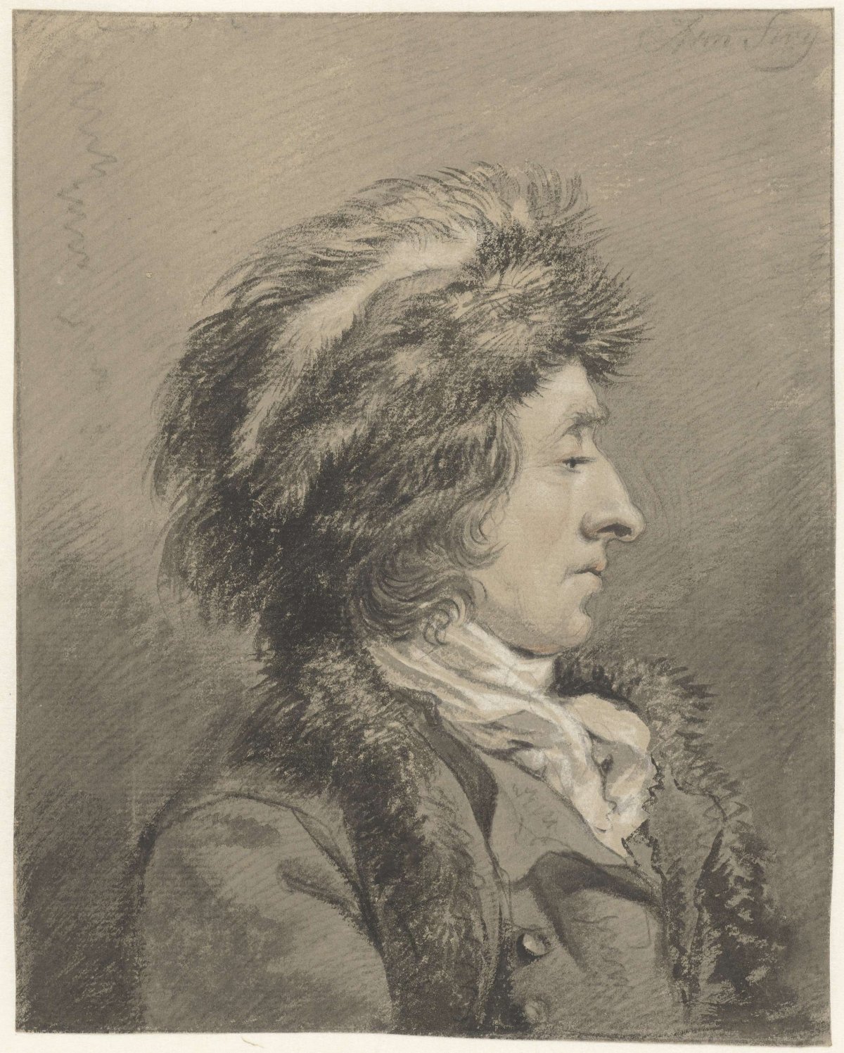 Man with fur hat, profile to the right, Abraham van Strij (I), 1763 - 1826