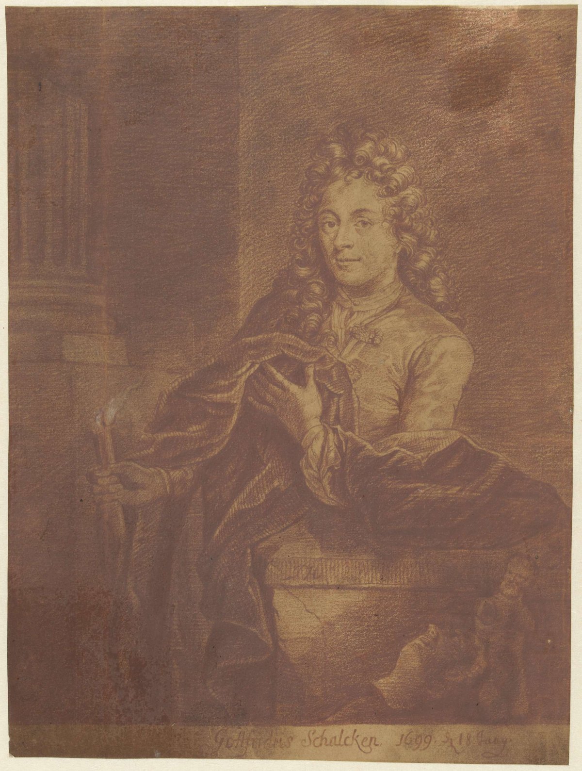 Portrait of Godfrey Schalcken, Jacob Houbraken, 1708 - 1780