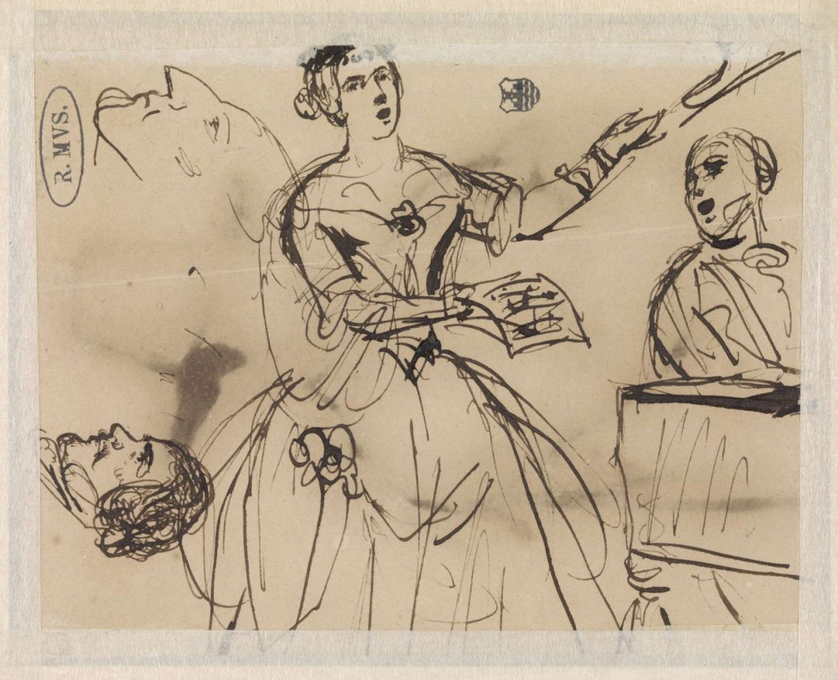 Sketch of a singer accompanied at the piano., David Bles, 1840 - 1861