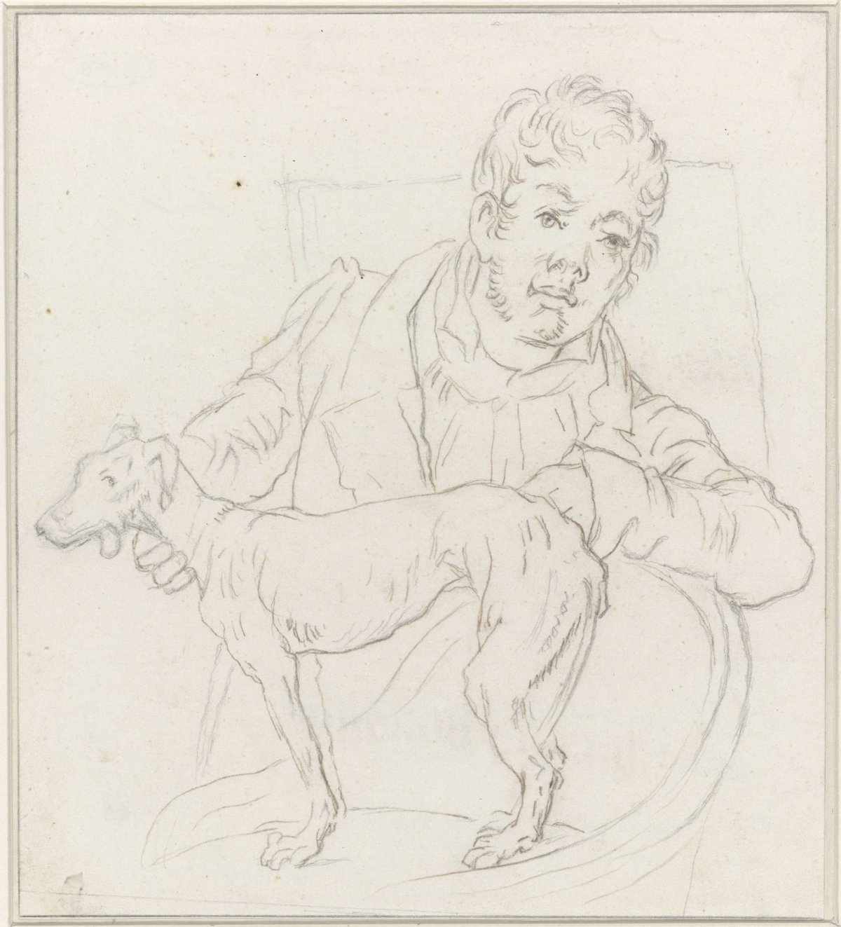 Self-portrait of Louis Moritz with dog, Louis Moritz, 1810