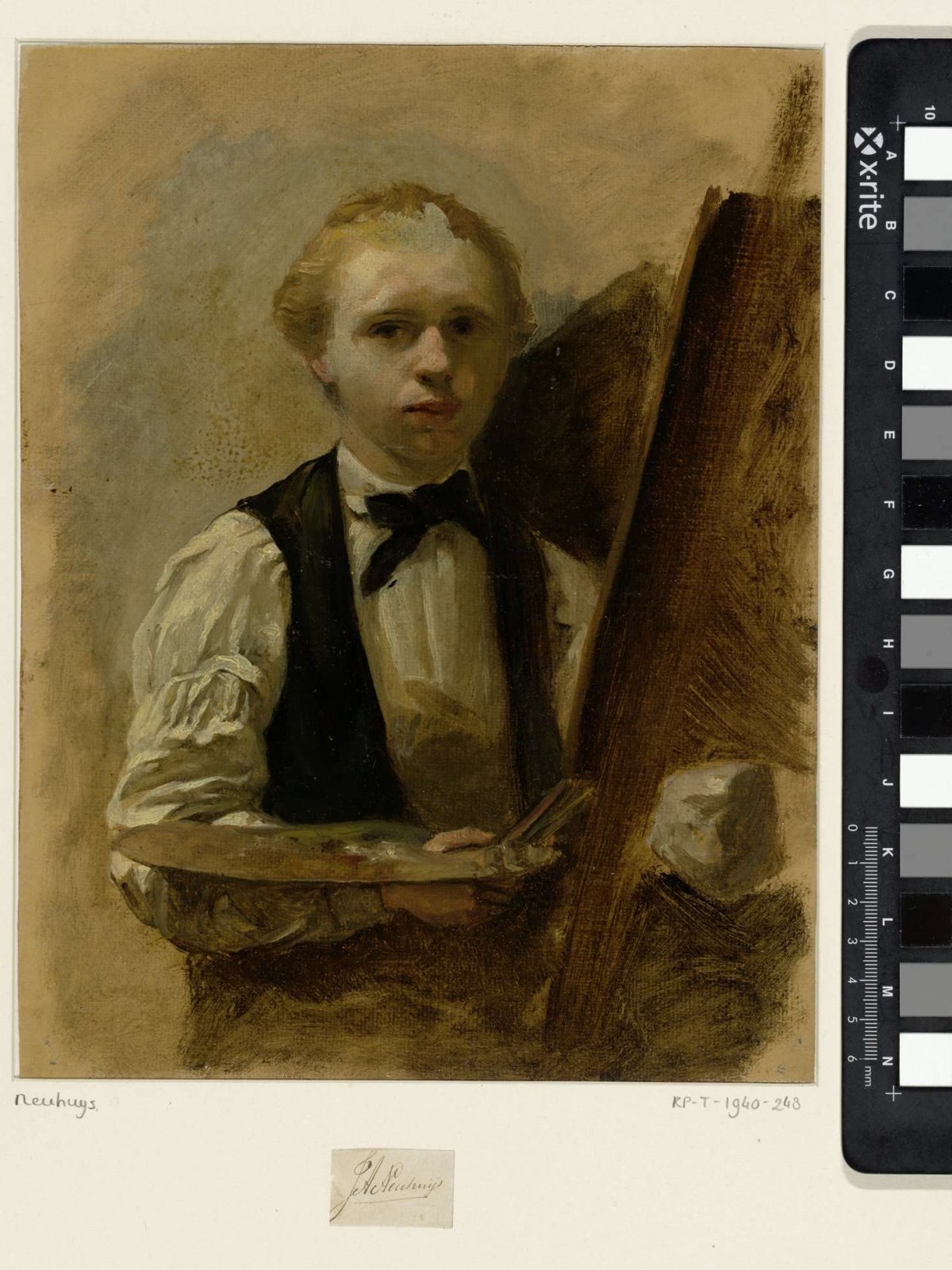 Self-portrait in front of the easel, Albert Neuhuys (1844-1914), 1854 - 1914
