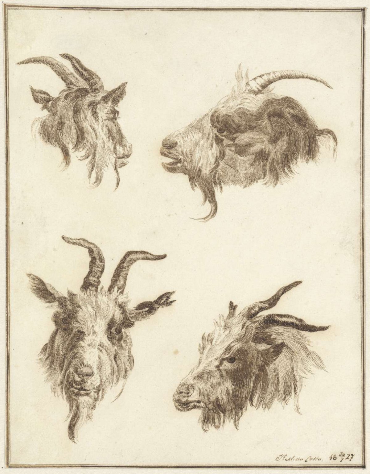 Four studies of goat heads, Joseph Mendes da Costa (1806-1893), 1827