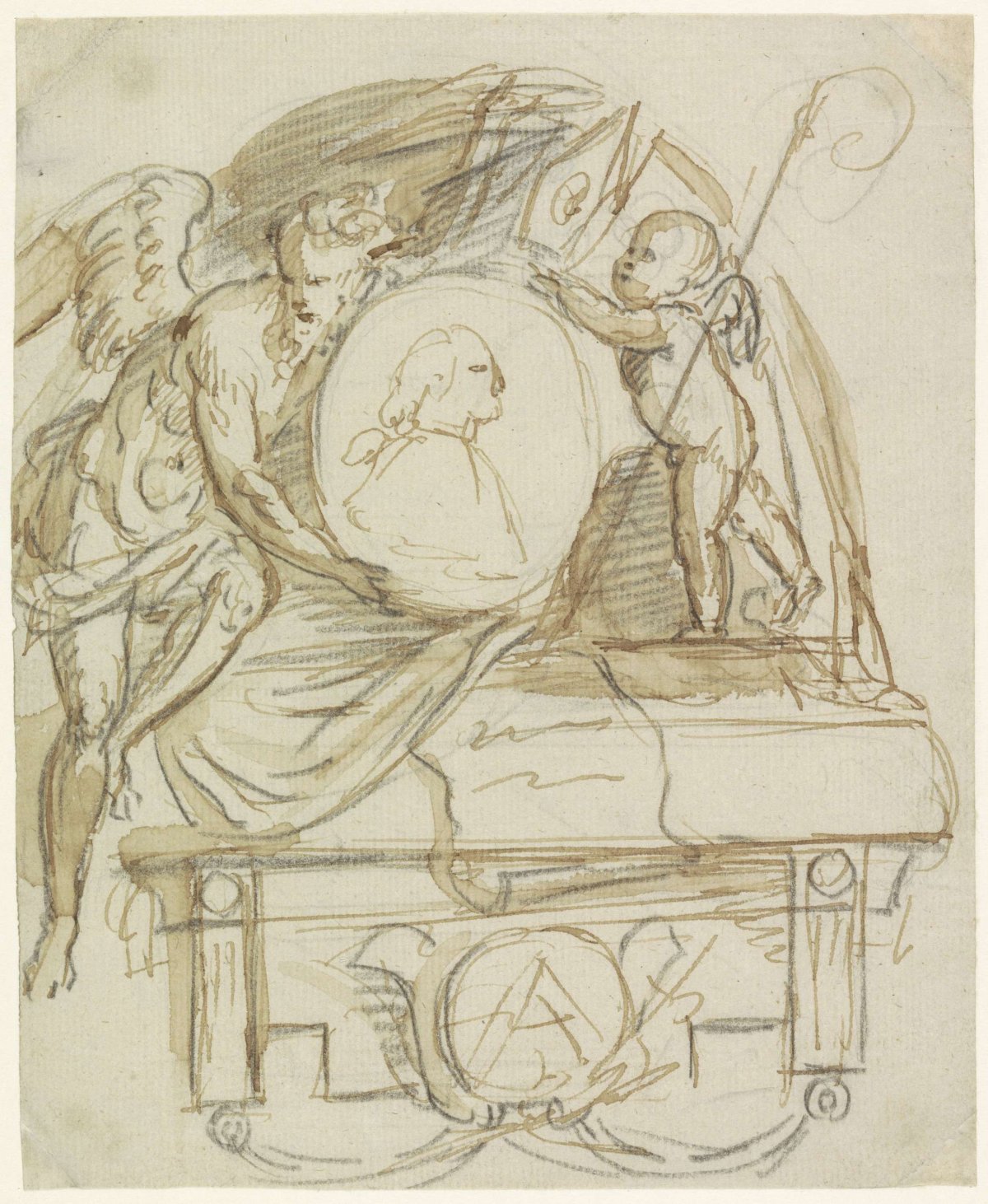 Design for a grave monument for an abbot or bishop, anonymous, 1700 - 1800