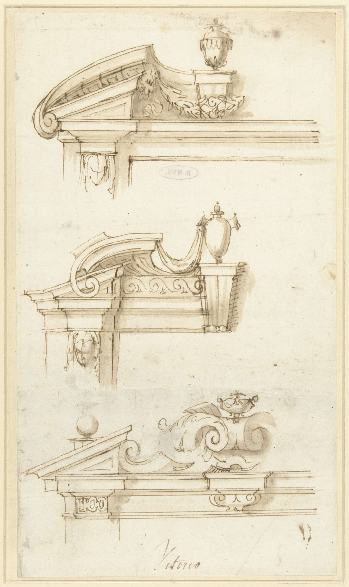 Three designs for door frames, Vittorio Maria Bigari, 1702 - 1776