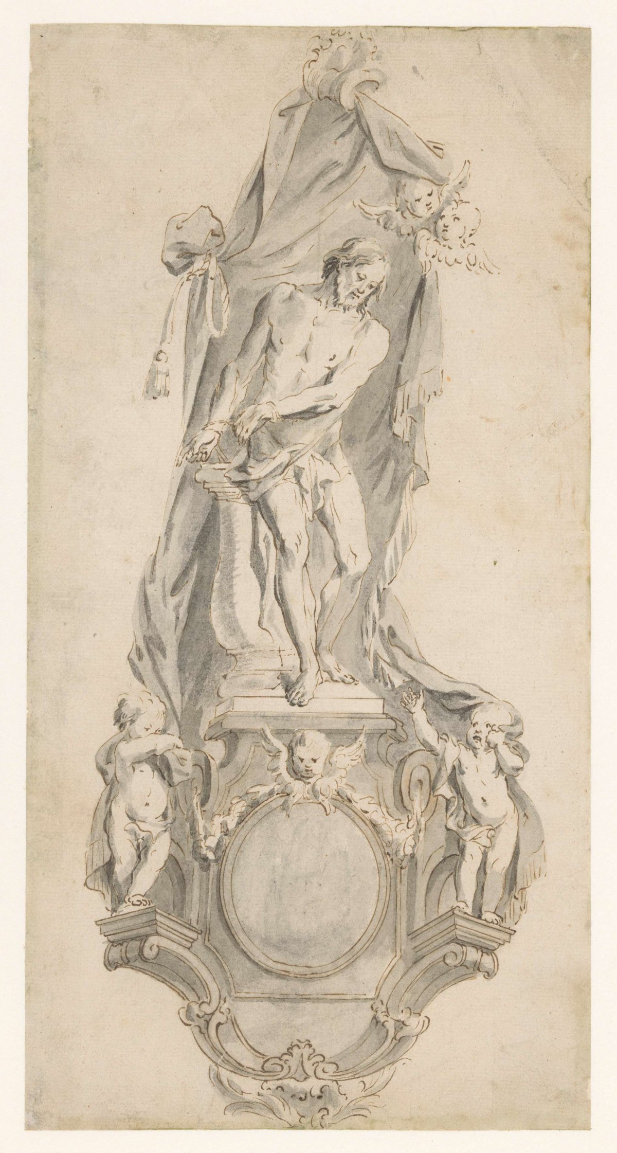 Ornamental design showing Christ at the scourging post, anonymous, 1600 - 1699
