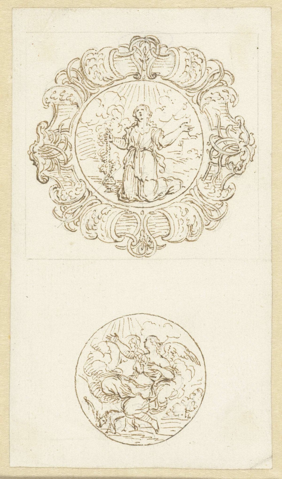 Design for a bowl with two medallions, anonymous, 1600 - 1699